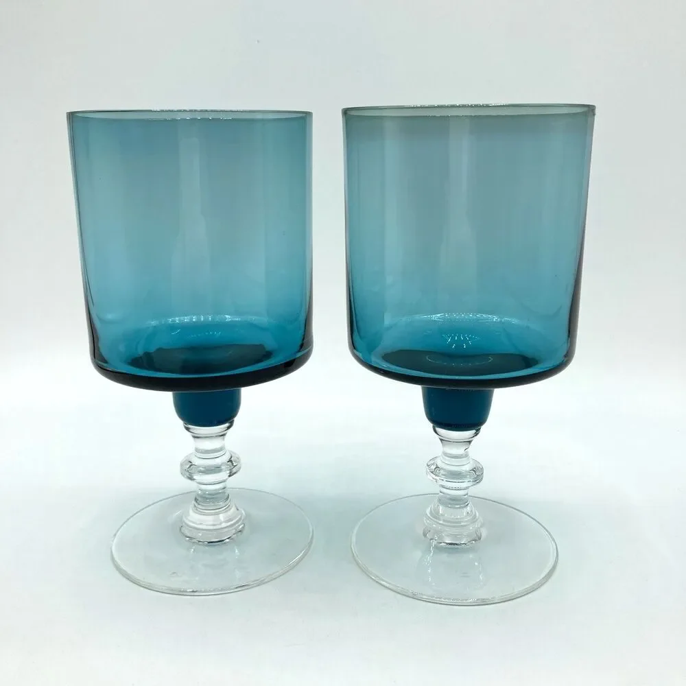 2 Set Vintage Sasaki Japan Regency Peacock Blue Wine Glasses 4 1/2